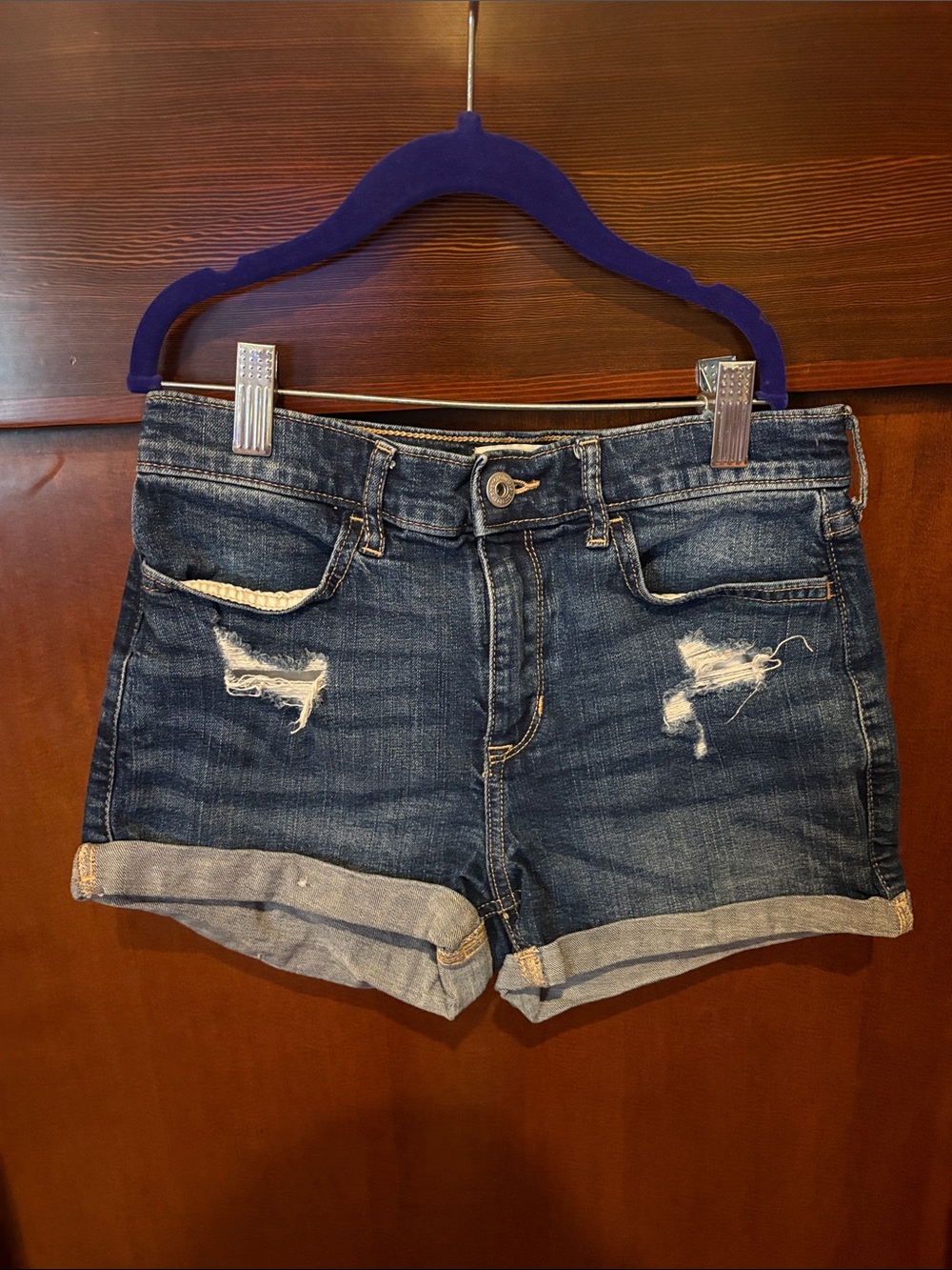 abercrombie kids Dark Blue Distressed Denim Shorts